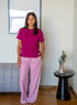Women summer pajama set Fuchsia T-shirt + Fuchsia Stripes Pants